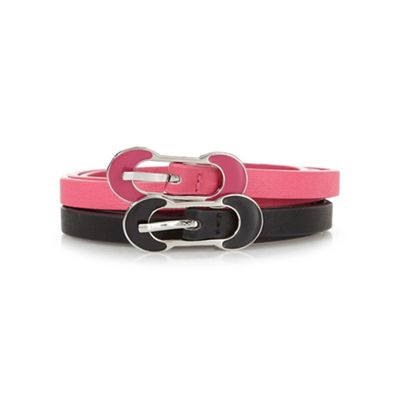 Pack of two black and pink skinny buckle belts
